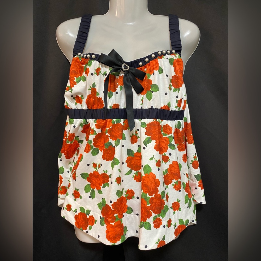 BLUSH NOIR WHITE FLORAL TANK TOP SIZE L